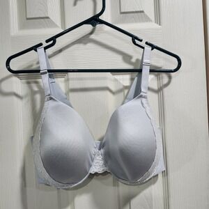 Soma Vanishing Back Full Coverage Lace Trim Bra 38DD Light Gray Underwire
